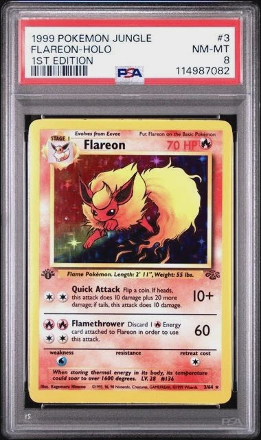 PSA 8 Flareon Holo 1999 Pokémon Jungle 1st Edition Card