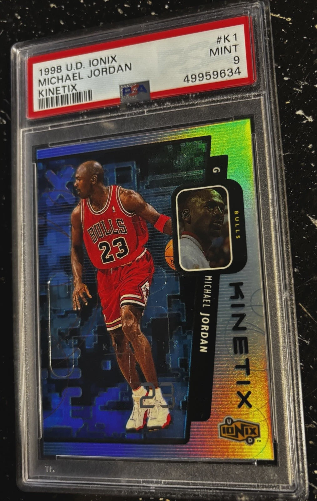 PSA 9 1998 Upper Deck Ionix Kinetix Michael Jordan #K1 basketball card slab