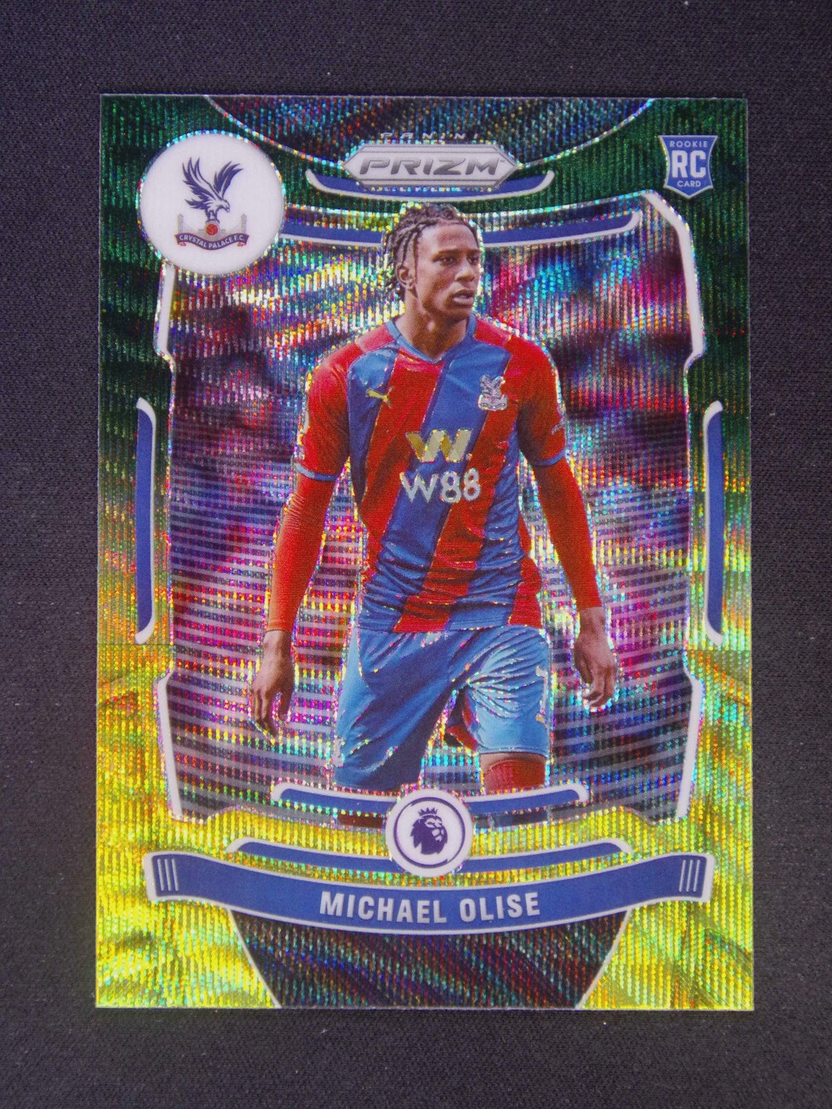 2021-22 Panini Prizm Premier League Michael Olise Yellow Wave Rookie Card #296 Crystal Palace.
