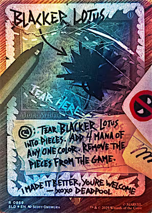 Blacker Lotus Rainbow Foil #869 from Secret Lair Drop Series (SLD) Near Mint Rare Magic: The Gathering artifact featuring Deadpool-themed artwork.