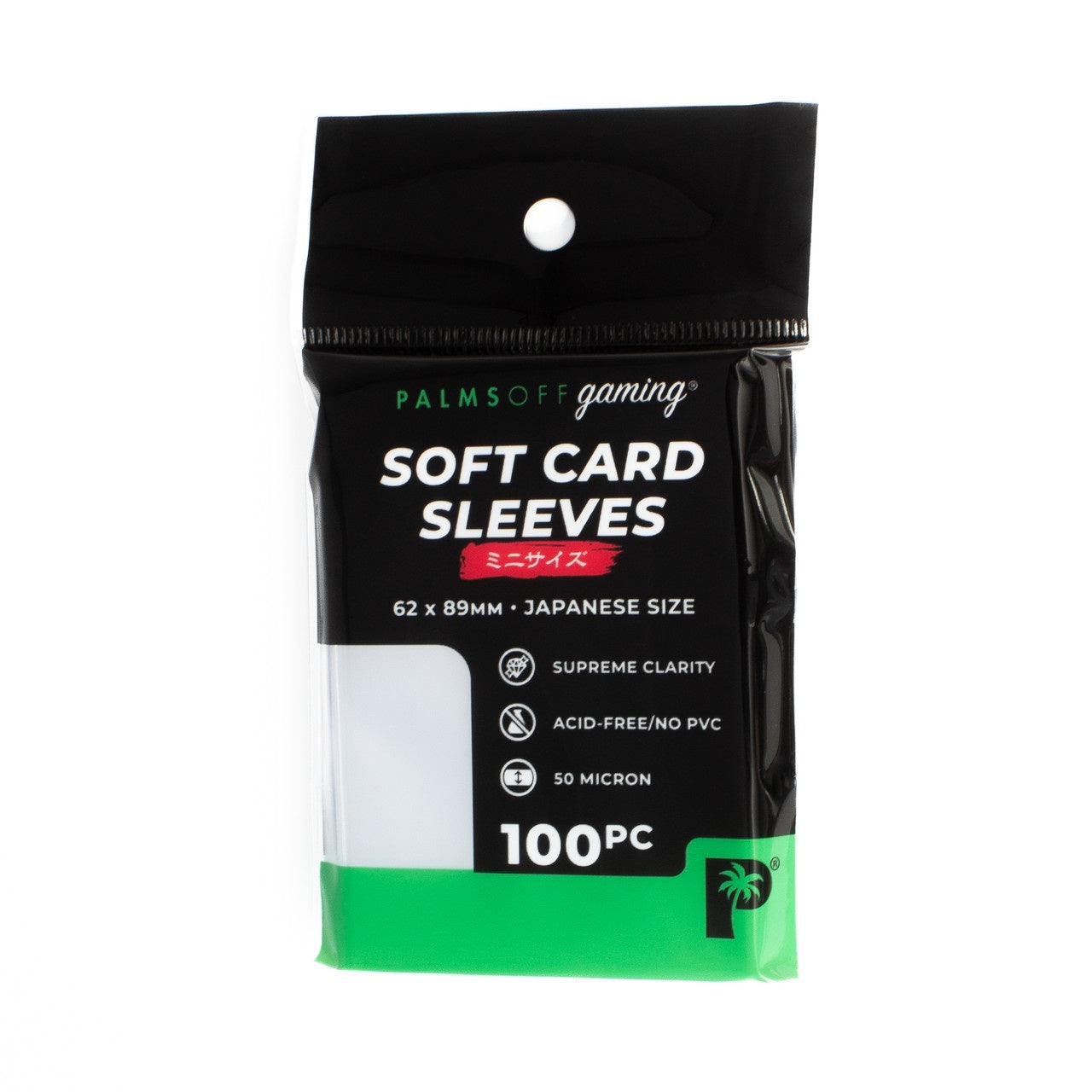 Pack of Palms Off Gaming soft card sleeves on a white background