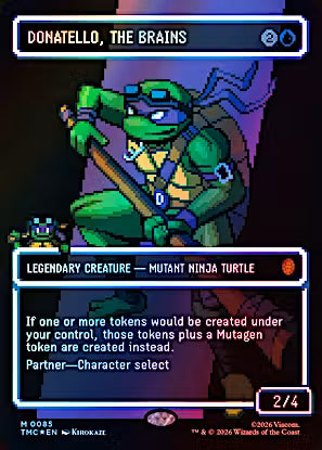 Donatello, the Brains #85 Borderless Surge Foil from Commander Teenage Mutant Ninja Turtles TMC, Near Mint Mythic Rare Magic: The Gathering card.