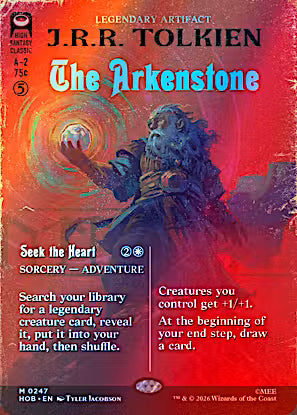 The Arkenstone #247 Borderless Foil Mythic Rare from Magic the Gathering The Hobbit HOB, Near Mint Legendary Artifact with Seek the Heart Adventure.