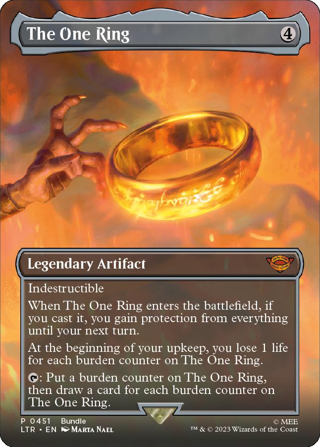 The One Ring Bundle Foil promotional card from MTG The Lord of the Rings: Tales of Middle-earth, featuring premium foil artwork.