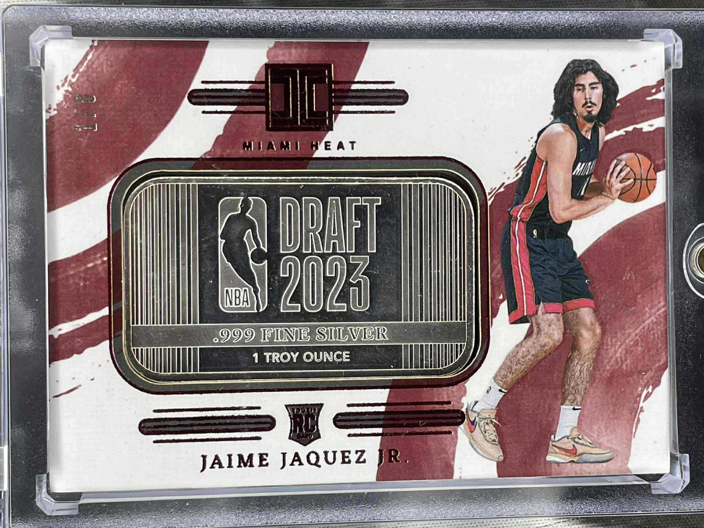 “2023-24 Panini Impeccable Jaime Jaquez Silver Bar Rookie card numbered /8.”