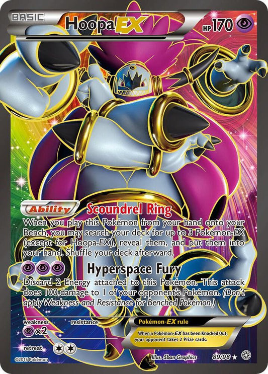 2015 Pokémon Hoopa EX 89/98 XY Ancient Origins Full Art Ultra Rare holographic English card in Lightly Played condition.