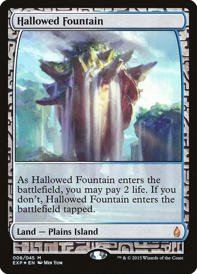 Hallowed Fountain Zendikar Expeditions EXP full-art land card from Magic the Gathering, premium shock land collectible.