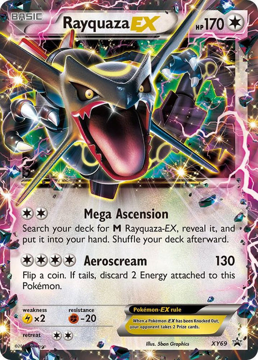 2015 Pokémon Rayquaza EX XY69 Black Star Promo Holo English card in Lightly Played condition.