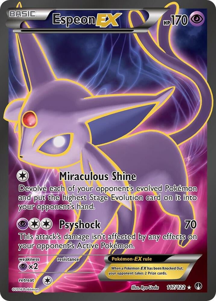 2016 Pokémon Espeon EX 117/122 XY BREAKpoint Full Art Ultra Rare holo English card in Moderately Played condition.