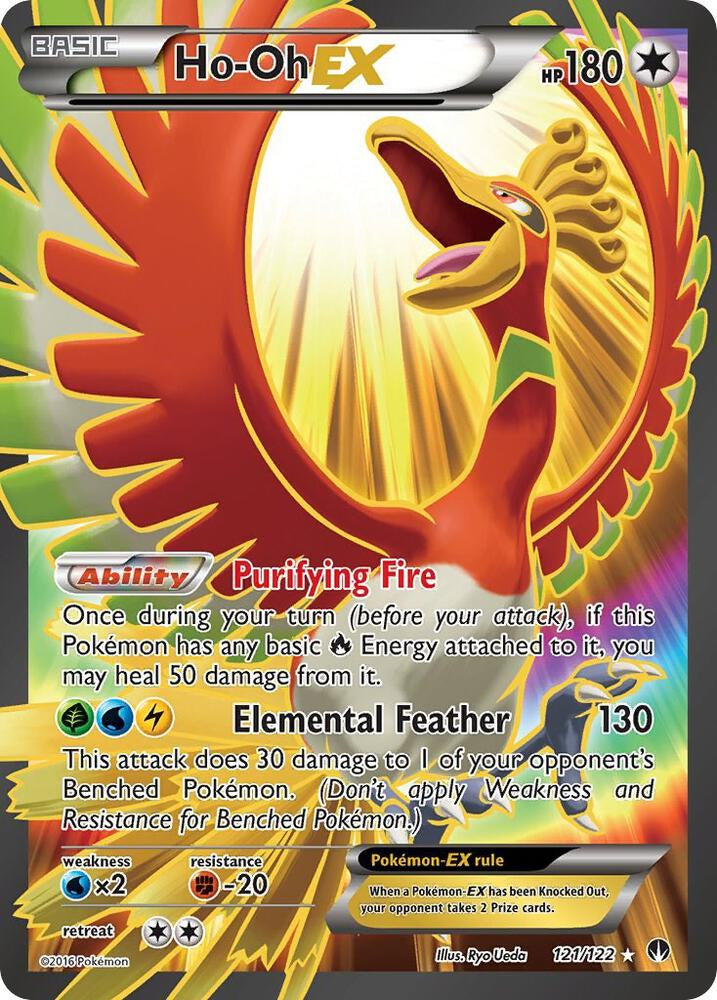 2016 Pokémon Ho-Oh EX 121/122 XY BREAKpoint Full Art Ultra Rare Holo English card in Near Mint condition.