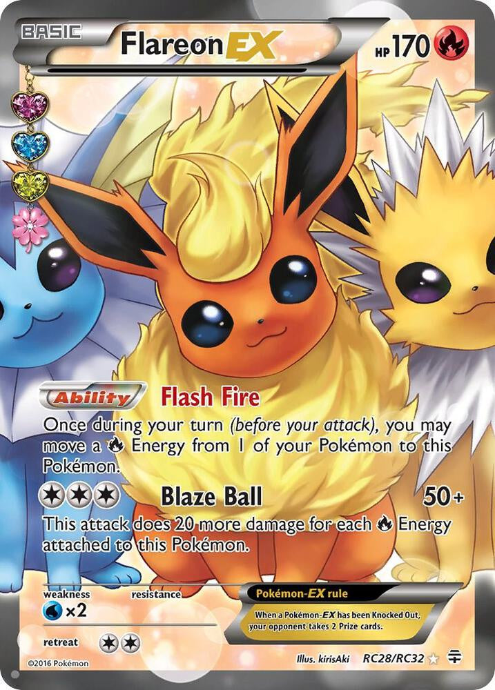 Pokémon Flareon EX RC28/RC32 Generations Radiant Collection Full Art Holo English trading card in Near Mint / Lightly Played condition.