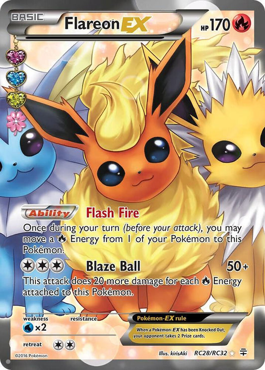 Pokémon Flareon EX RC28/RC32 Generations Radiant Collection Full Art Holo English trading card in Near Mint / Lightly Played condition.