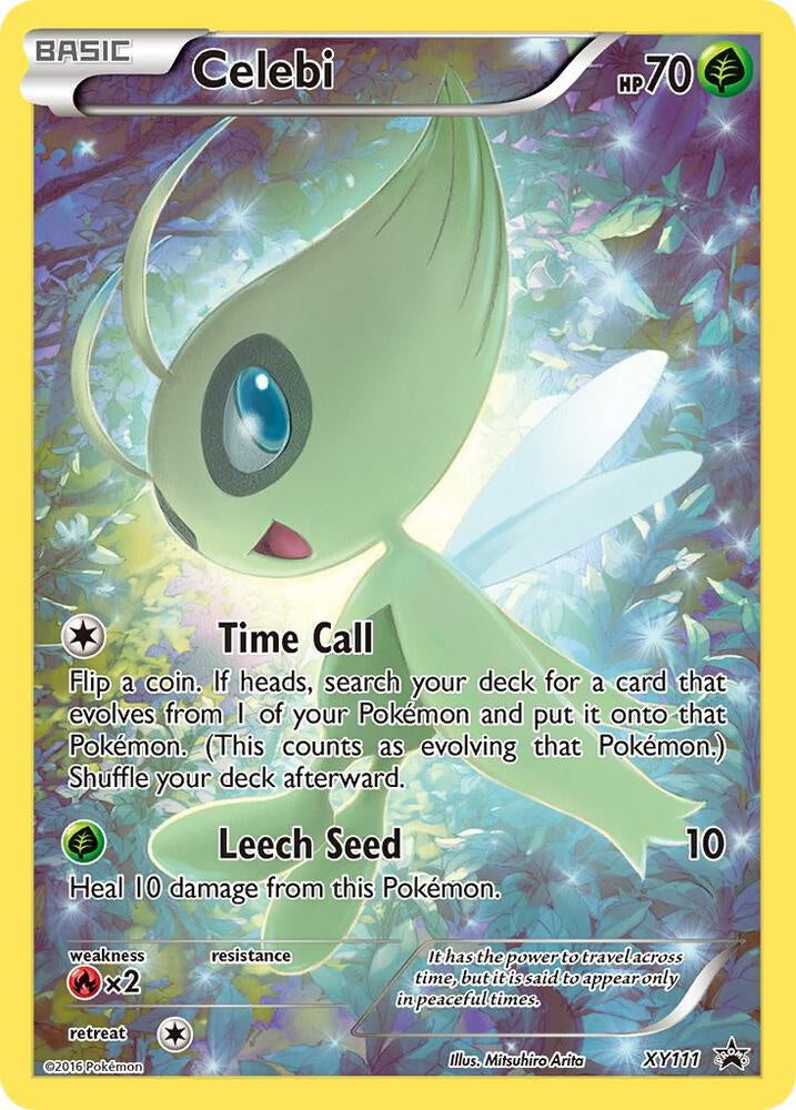 2016 Pokémon Celebi XY111 Full Art Holo Black Star Promo. Authentic English promotional card in Near Mint condition.