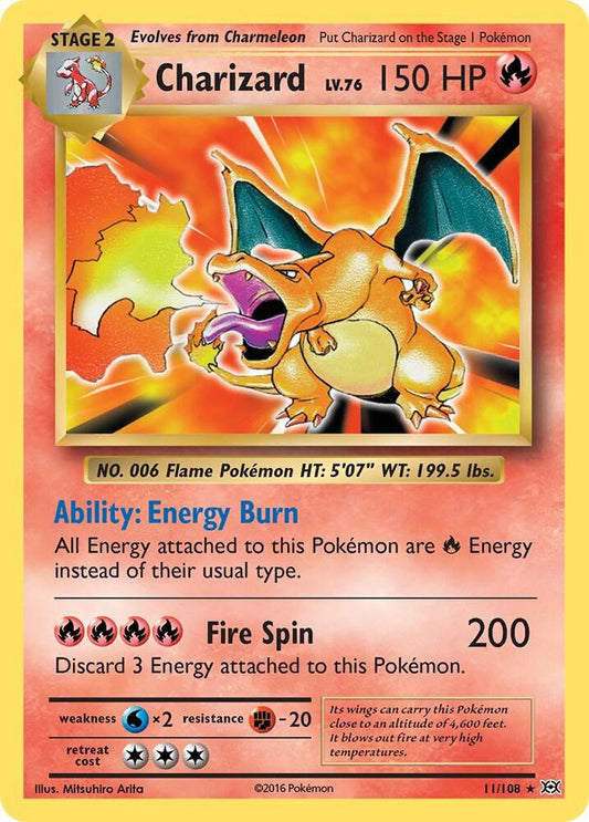 2016 Pokémon XY Evolutions Charizard 11/108 Holo Rare Lightly Played trading card.