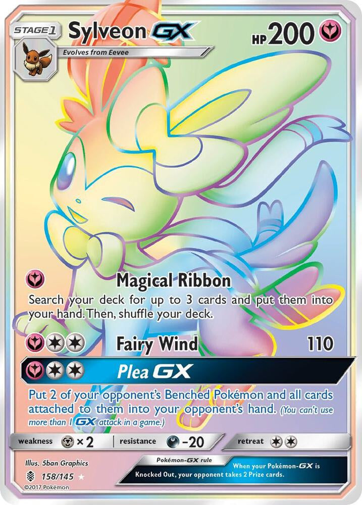Pokémon Sylveon GX Secret 158/145 Guardians Rising Rainbow Rare Card Near Mint Condition