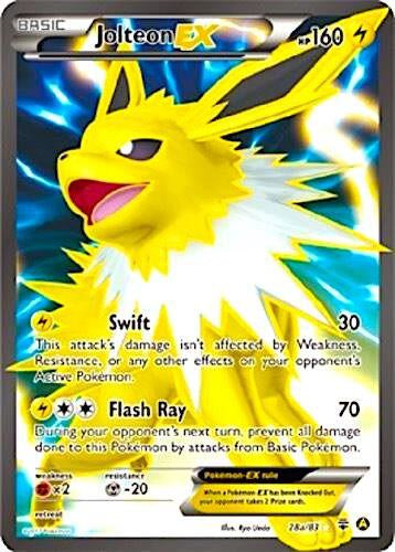 2017 Pokémon XY Generations Jolteon EX 28a/83 Full Art Ultra Rare Mega Powers Collection Near Mint card.