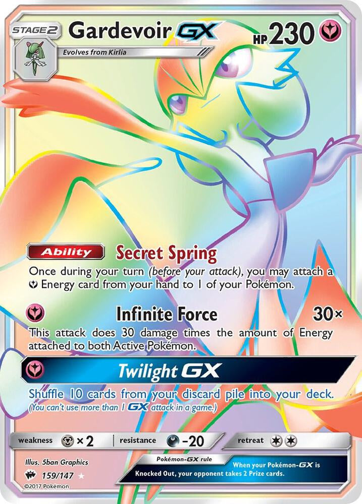 2017 Pokémon Burning Shadows Gardevoir GX Rainbow Rare 159/147 Near Mint.