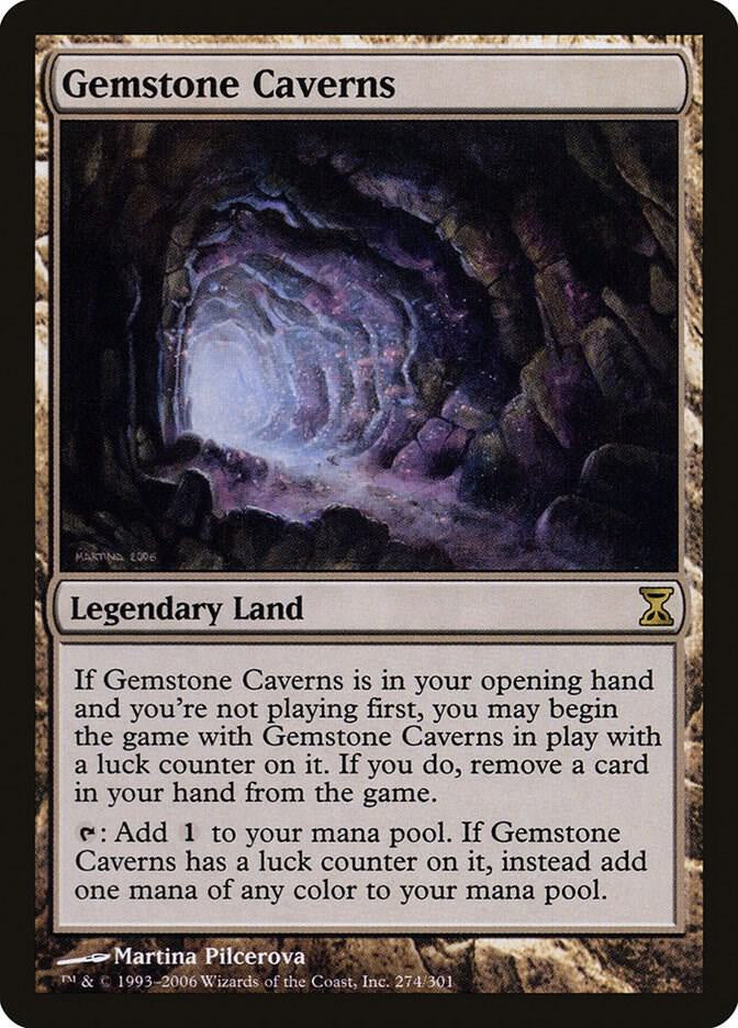 Card featuring 'Gemstone Caverns' with a cave illustration and game text.