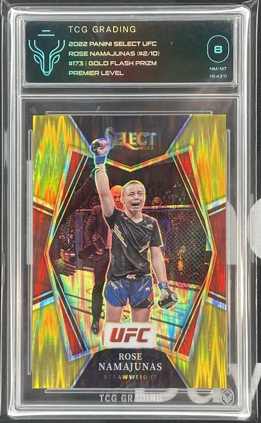2022 Panini Select UFC Rose Namajunas Premier Level Gold Prizm /10 TCG 8 graded trading card