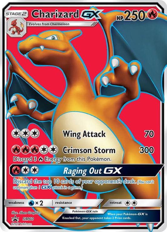 2017 Pokémon Charizard GX SM60 Black Star Promo holo card in Lightly Played condition.