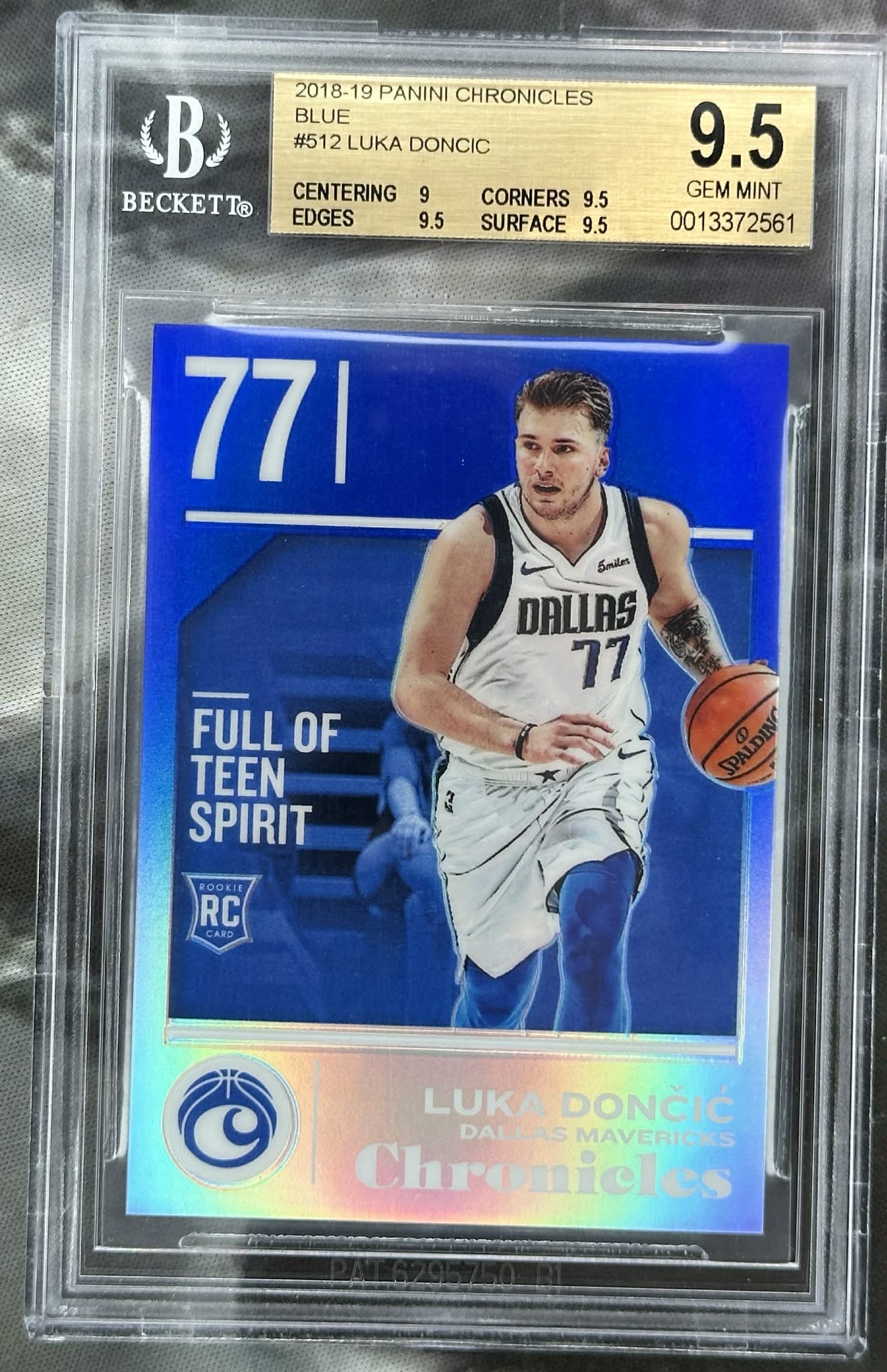 2018-19 Panini Chronicles Blue Luka Dončić rookie #512 serial numbered 08/99 BGS 9.5 Gem Mint graded basketball card