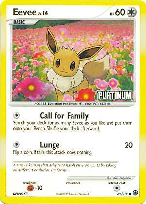 2008 Pokémon Majestic Dawn Eevee 62/100 Reverse Holo card in Very Lightly Played condition.