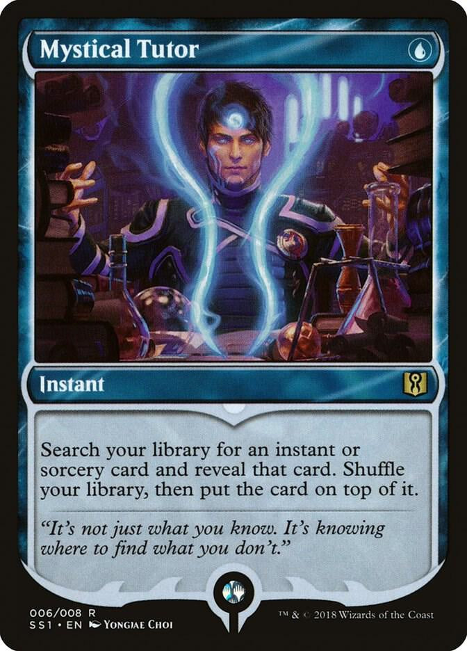 Mystical Tutor card from a collectible card game with a character and text.