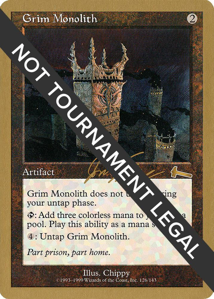 Grim Monolith #jf126 gold-bordered card from the 2000 Jon Finkel Magic the Gathering World Championship Deck, Near Mint Urza's Legacy version.