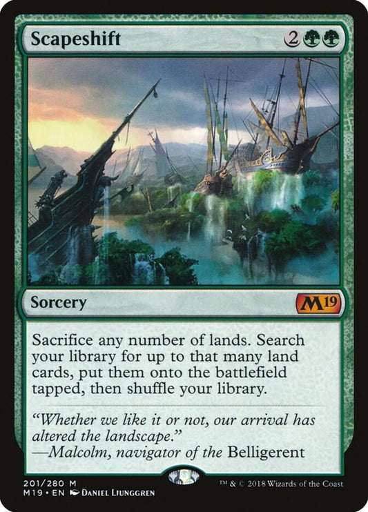 Scapeshift Core Set 2019 M19 Magic The Gathering green sorcery card with magical landscape artwork