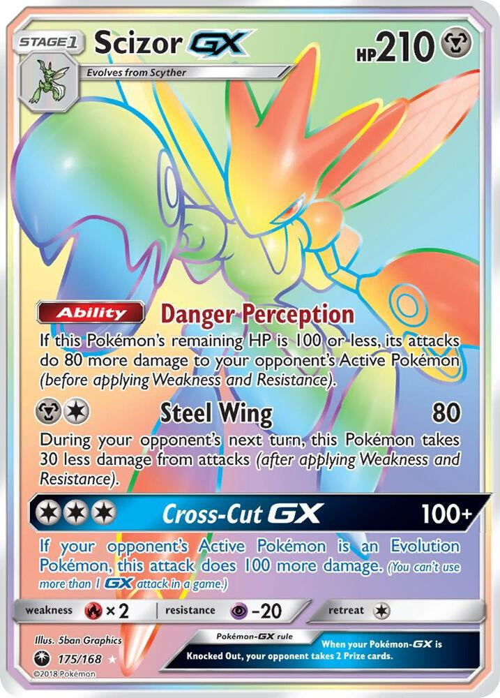 Pokémon Scizor GX 175/168 Celestial Storm Rainbow Secret Rare Full Art NM