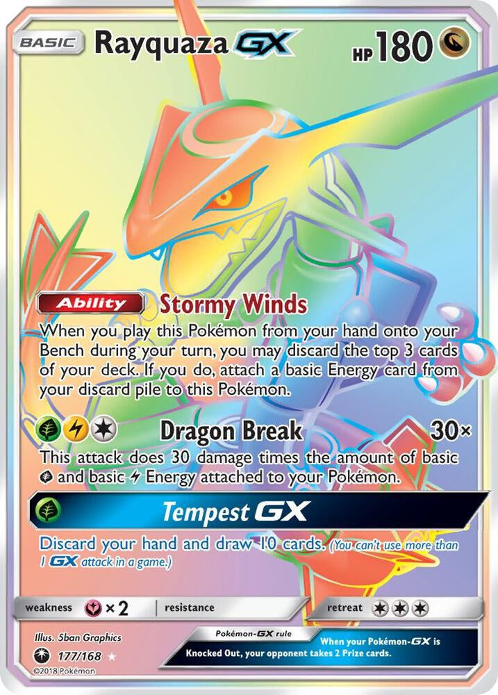 Pokémon Rayquaza GX 177/168 Celestial Storm Rainbow Secret Rare MP