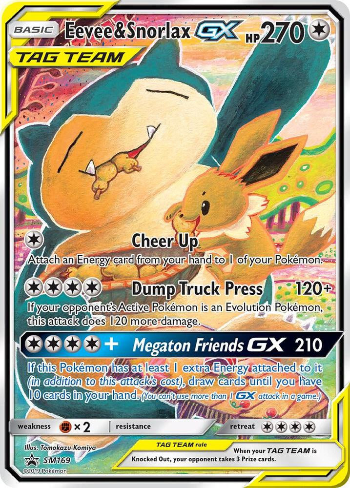2019 Pokémon Eevee and Snorlax GX SM169 TAG TEAM Black Star Promo Holo card.