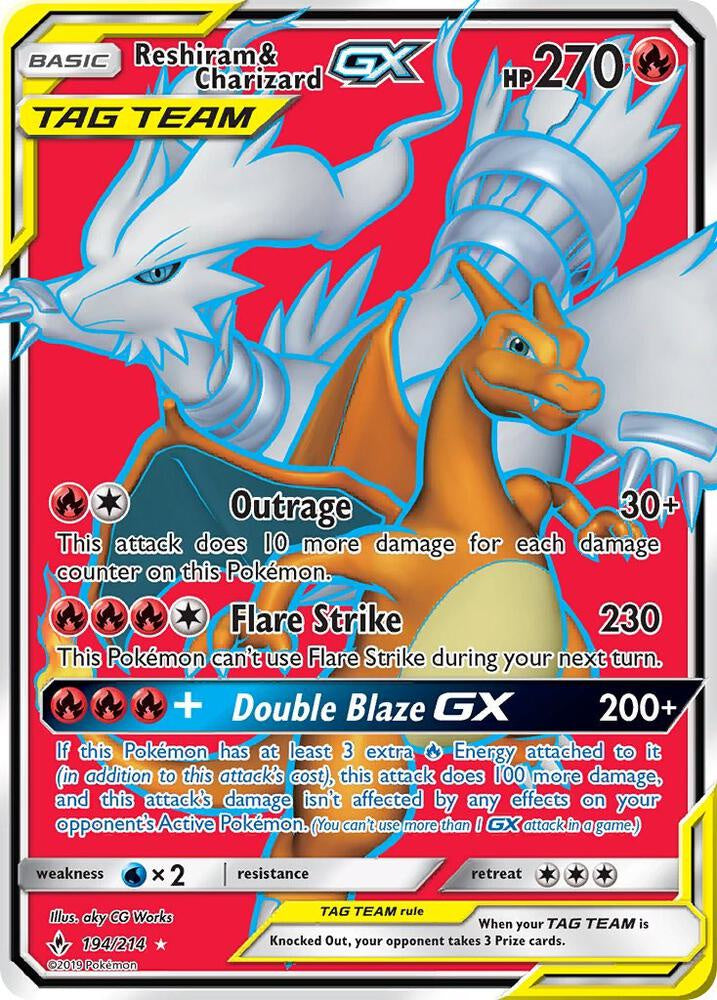 Pokemon Reshiram Charizard GX 194 214 full art Unbroken Bonds NM