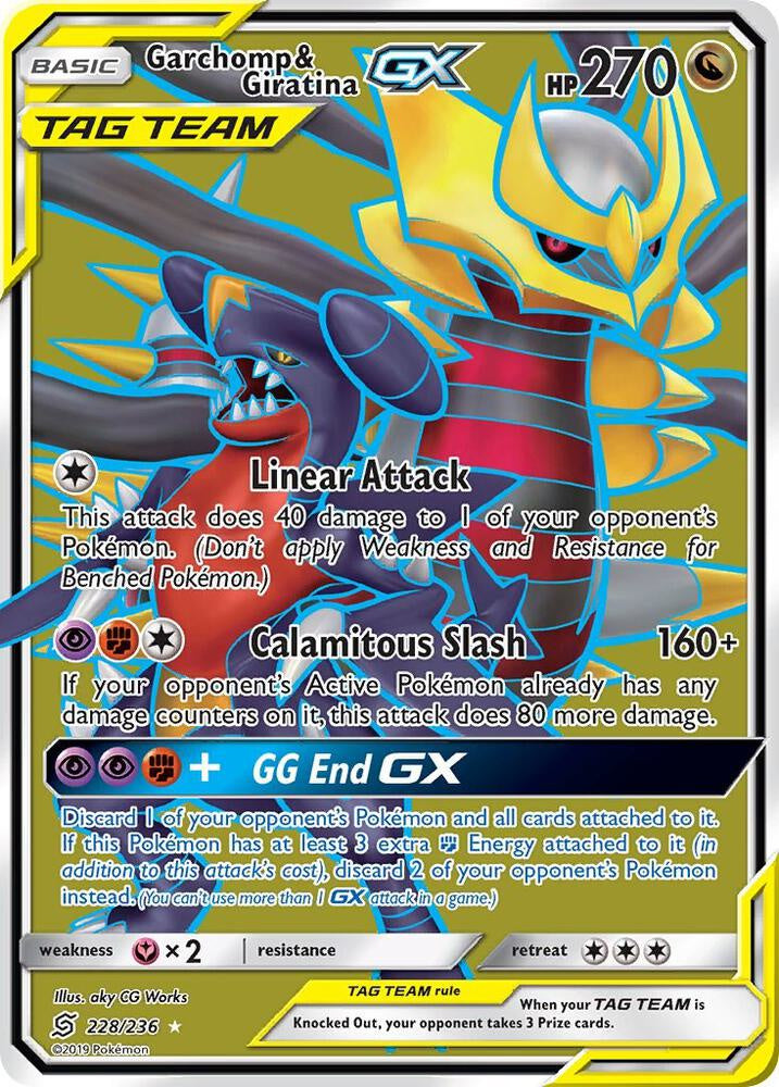 Pokémon Garchomp & Giratina GX Full Art 228/236 Unified Minds Ultra Rare Card Near Mint Condition