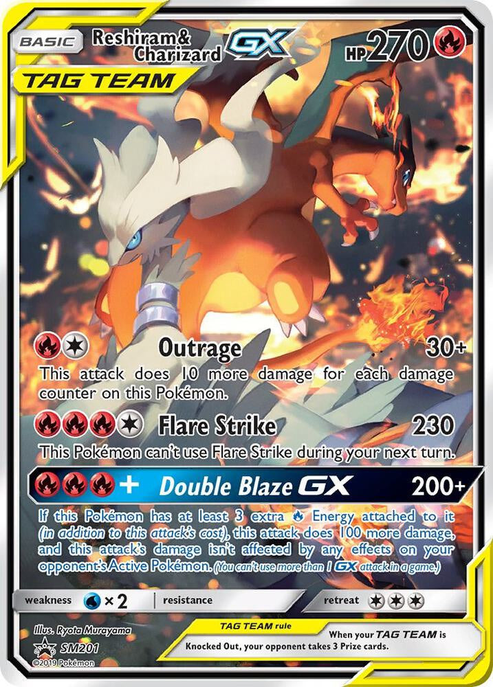 Pokémon Reshiram & Charizard GX Full Art SM201 Black Star Promo Card Near Mint Condition