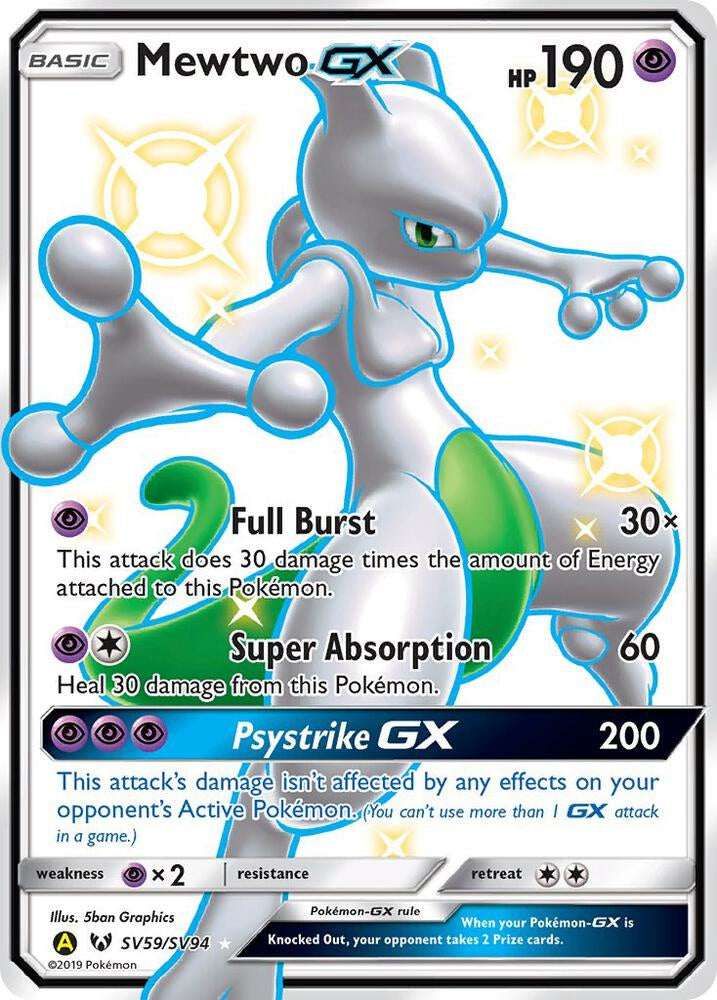 Pokémon Mewtwo GX Shiny SV59/SV94 Hidden Fates Shiny Vault Rare Card Near Mint Condition