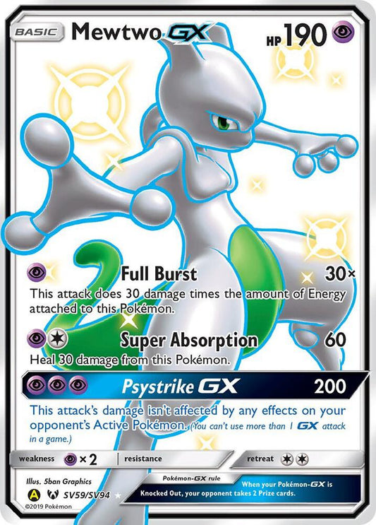 Pokémon Mewtwo GX Shiny SV59/SV94 Hidden Fates Shiny Vault Rare Card Near Mint Condition