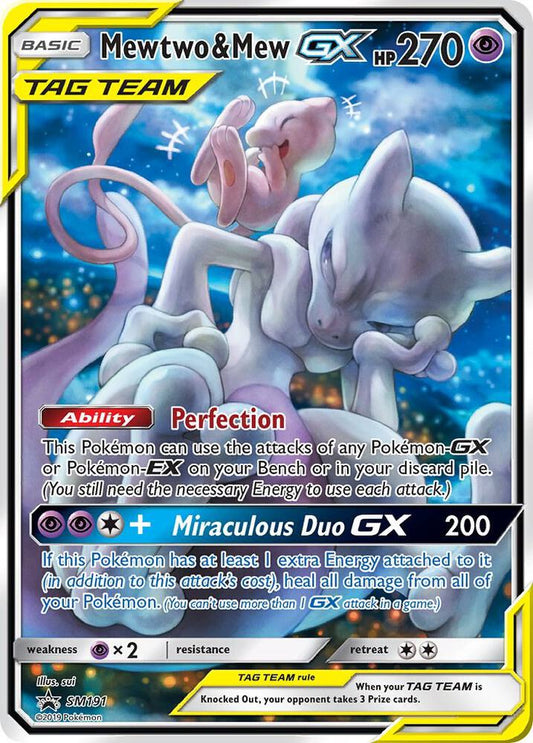 2019 Pokémon Mewtwo & Mew GX SM191 Sun & Moon Black Star Promo Holo English card in Near Mint condition.