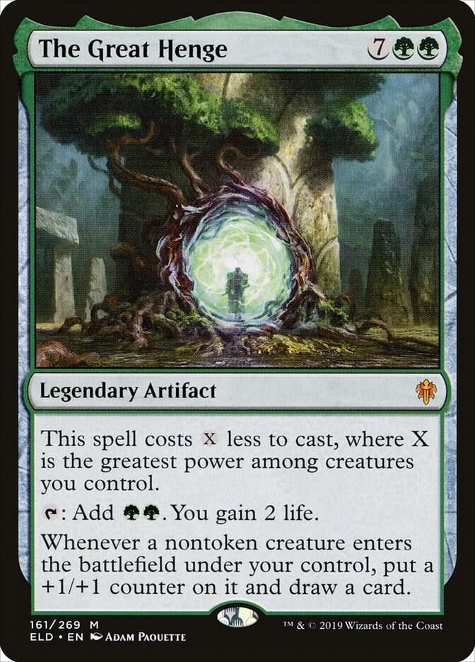 Card featuring 'The Great Henge' with a fantasy landscape and tree-like design.