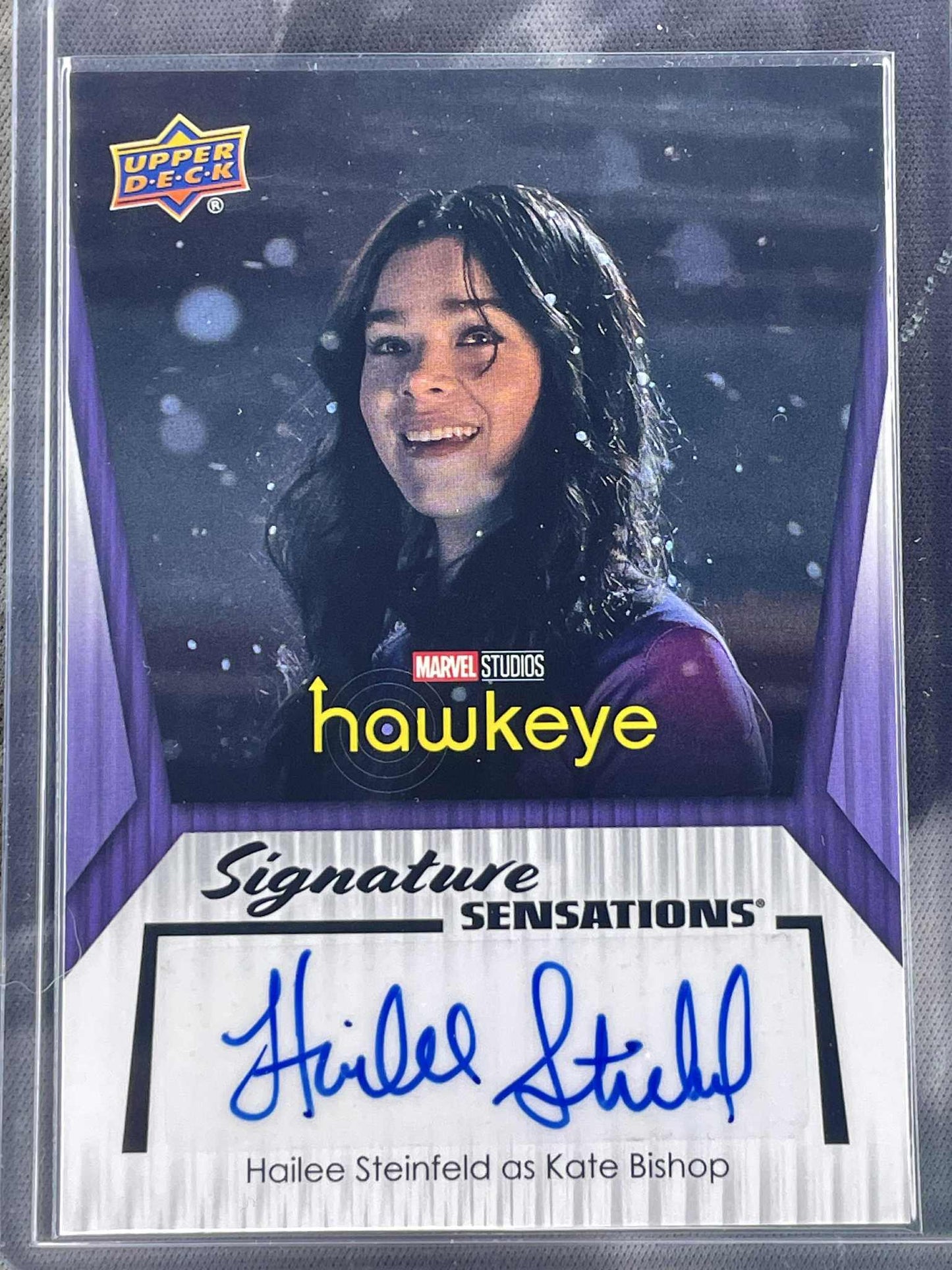 “2024 Upper Deck Marvel Hailee Steinfeld as Kate Bishop Signature Sensations autograph card.”
