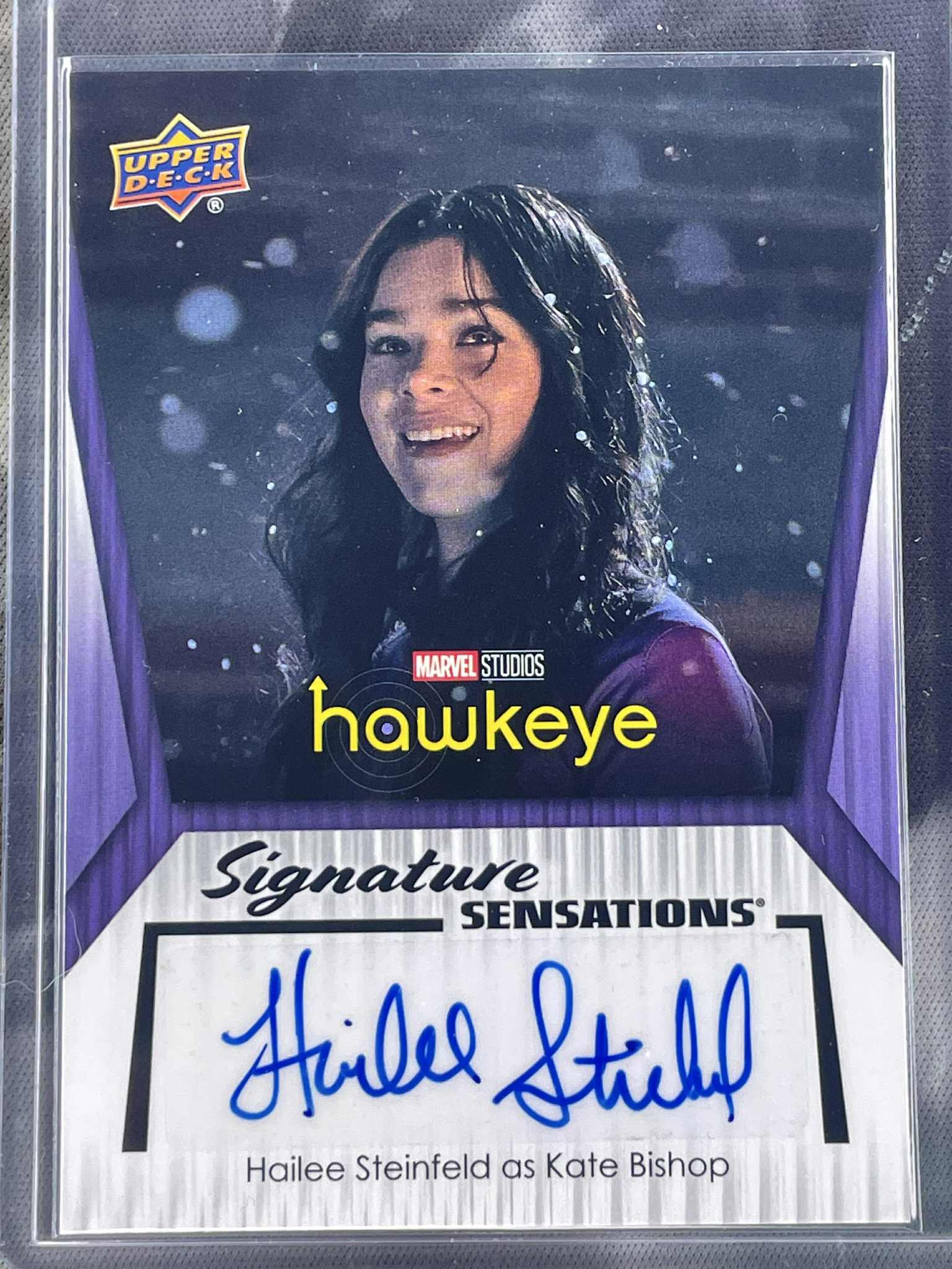 “2024 Upper Deck Marvel Hailee Steinfeld as Kate Bishop Signature Sensations autograph card.”