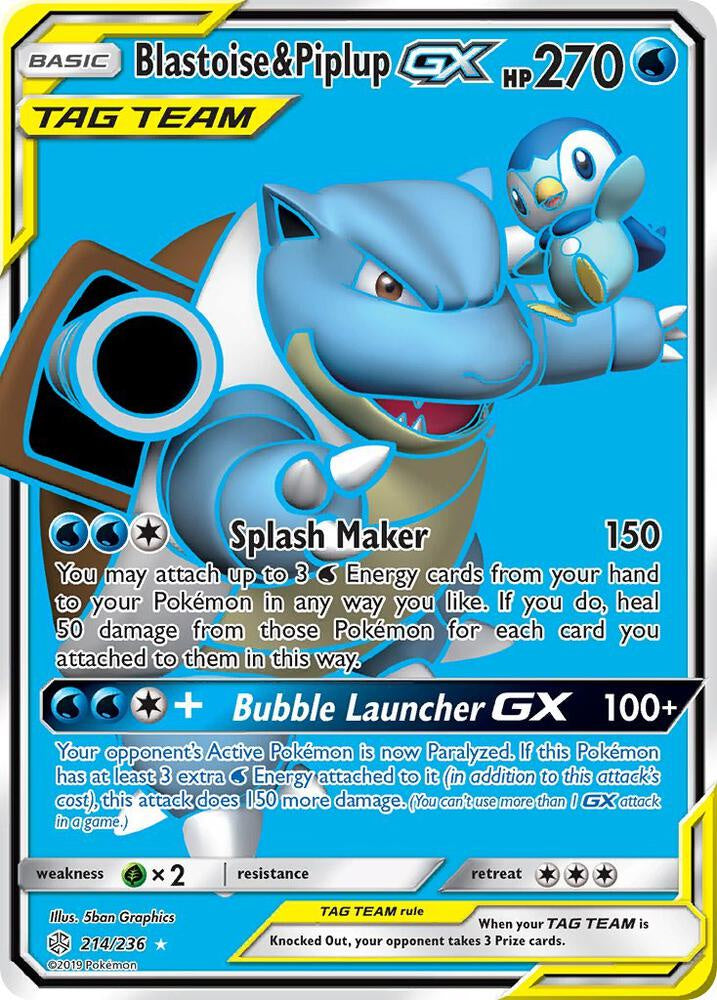 Blastoise & Piplup GX Cosmic Eclipse 214/236 Full Art LP NM Pokemon card
