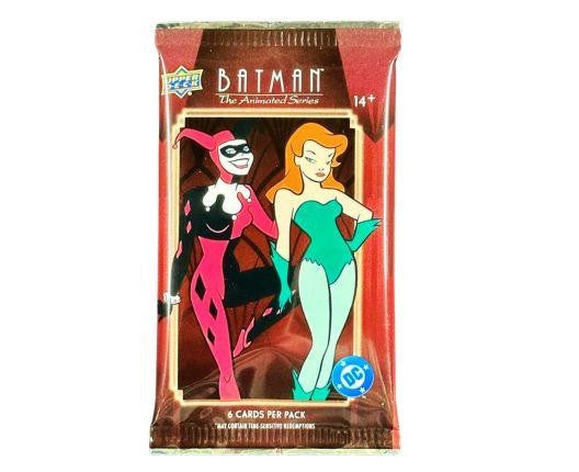 Upper Deck Batman The Animated Series Hobby Pack with 12 trading cards featuring Batman, The Joker, Harley Quinn, Catwoman, and other iconic DC characters.