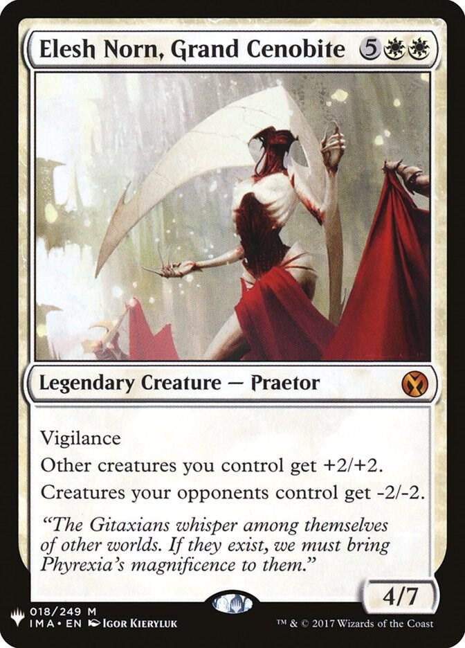 Card featuring 'Elesh Norn, Grand Cenobite' from a collectible card game