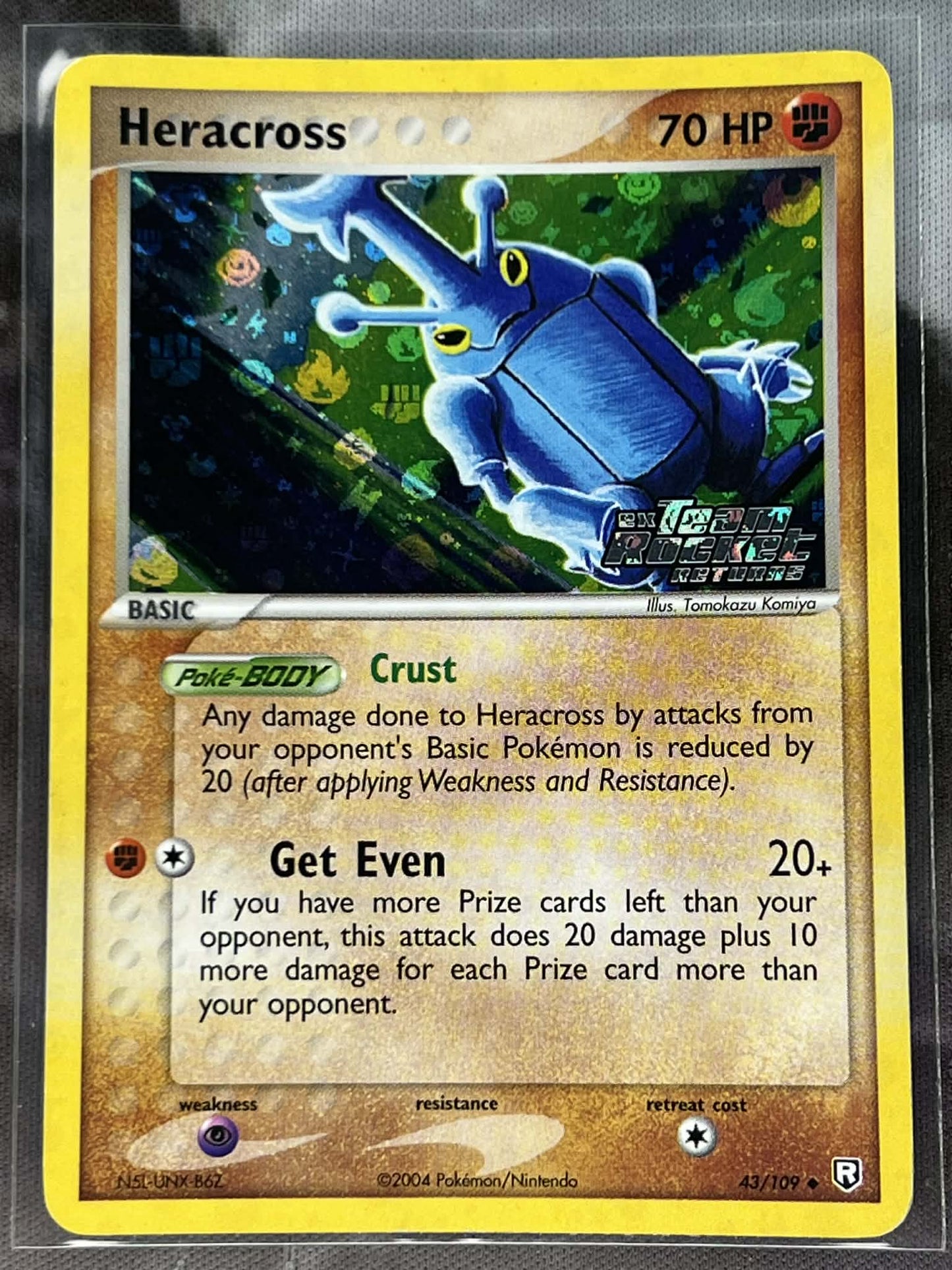 Heracross 43/109 Reverse Holo EX Team Rocket Returns stamped Lightly Played Pokémon TCG card.