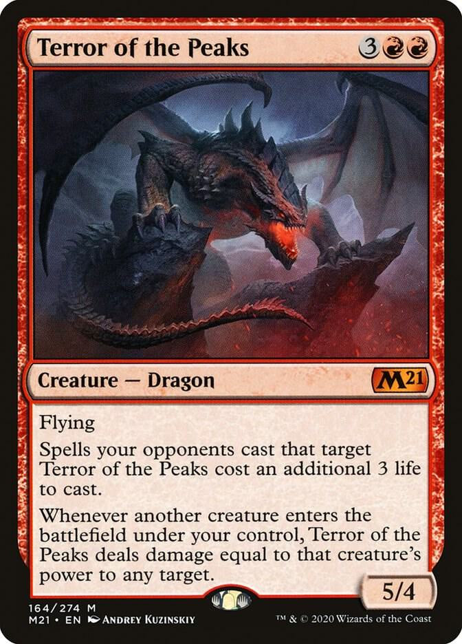 Terror of the Peaks #164 from Core Set 2021 (M21) Near Mint Mythic Rare Magic: The Gathering Dragon with Flying and powerful Commander damage synergy.