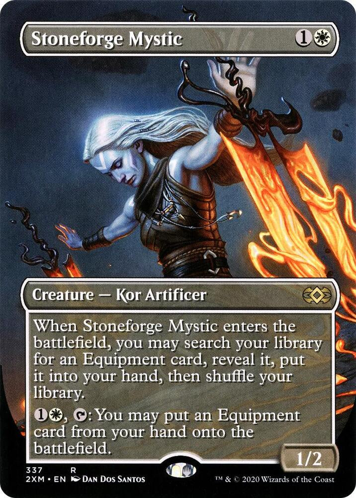 Stoneforge Mystic card from a collectible card game with an illustration of a character and text.