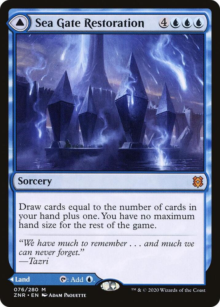 Sea Gate Restoration modal double-faced Mythic Rare card from Zendikar Rising for Magic: The Gathering.