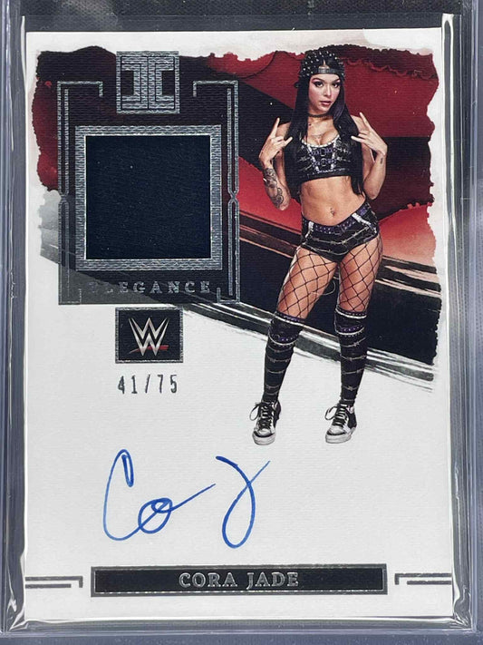 “2023 Panini Impeccable WWE Cora Jade Relic Auto card numbered /75.”