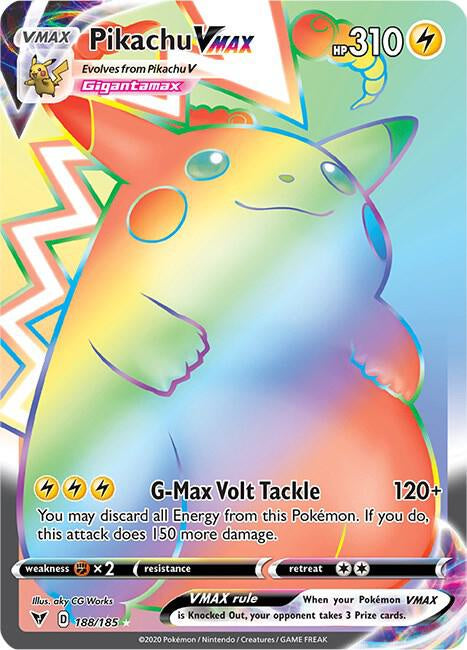 Pokémon Pikachu VMAX 188/185 Vivid Voltage Secret Rainbow Rare Card NM Condition